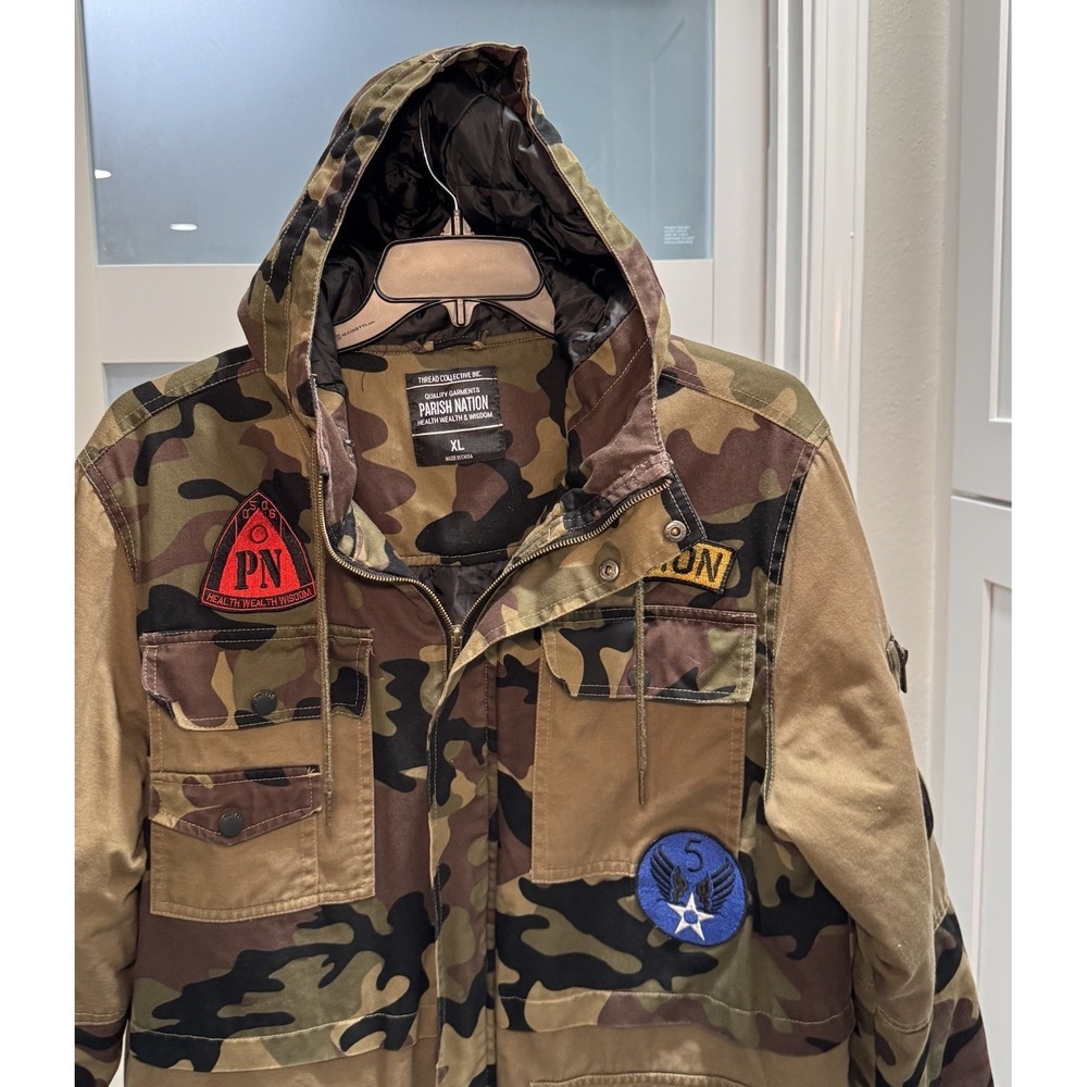 Parish Nation Camo Streetwear Jacket Men's XL Health Wealth Wisdom Patches Y2K - Picture 3 of 12